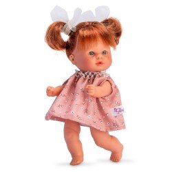 Así doll 20 cm - Bomboncín with pink flower dress with beige flower and tulle pigtail bows