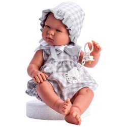 Así doll 43 cm - Pablo in gray plaid dress with pololo and gray chiffon collar