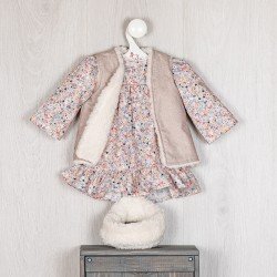 Outfit for Así doll 57 cm - Coral liberty flowers dress with sheepskin vest for Pepa doll