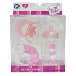 Accessories for dolls Berenguer - Pink baby bottle, rattle and pacifier set