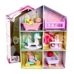 Cardboard house with dolls and accessories - Designed by Berenguer - Lots to Love Babies