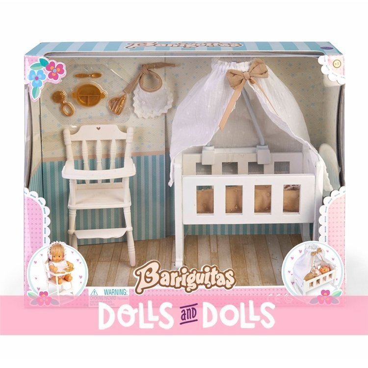 Accessories for Barriguitas Classic doll 15 cm - Set of crib, high-chair and accessories