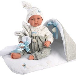 Llorens doll 44 cm - Newborn Crying Tino with gray changing mat