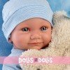 Llorens doll 40 cm - Nico Newborn with light blue cushion with teddy bear