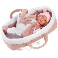 Llorens doll 40 cm - Crying Mimi newborn with pink carrycot