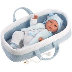 Llorens doll 40 cm - Newborn Crying Mimo with light blue carrycot