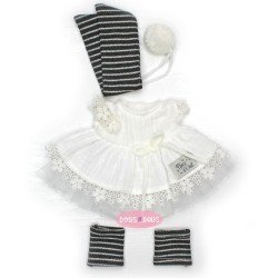 Clothes for Nines d'Onil dolls 30 cm - Mia - White dress and black striped scarf and socks