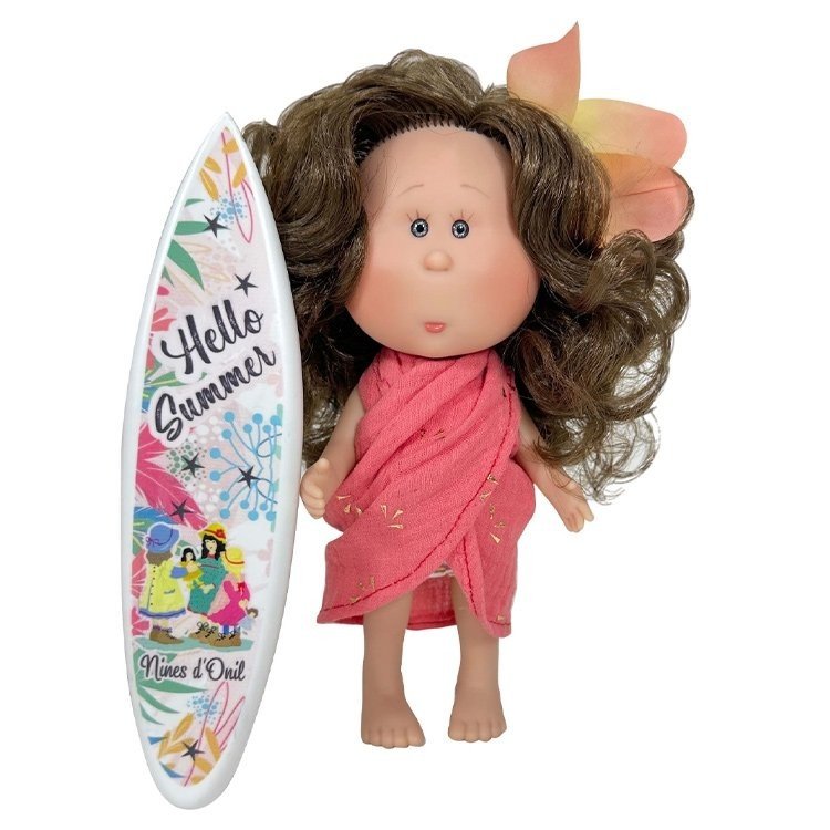 Nines d'Onil doll 23 cm - Little Mia summer with wavy brown hair and sarong